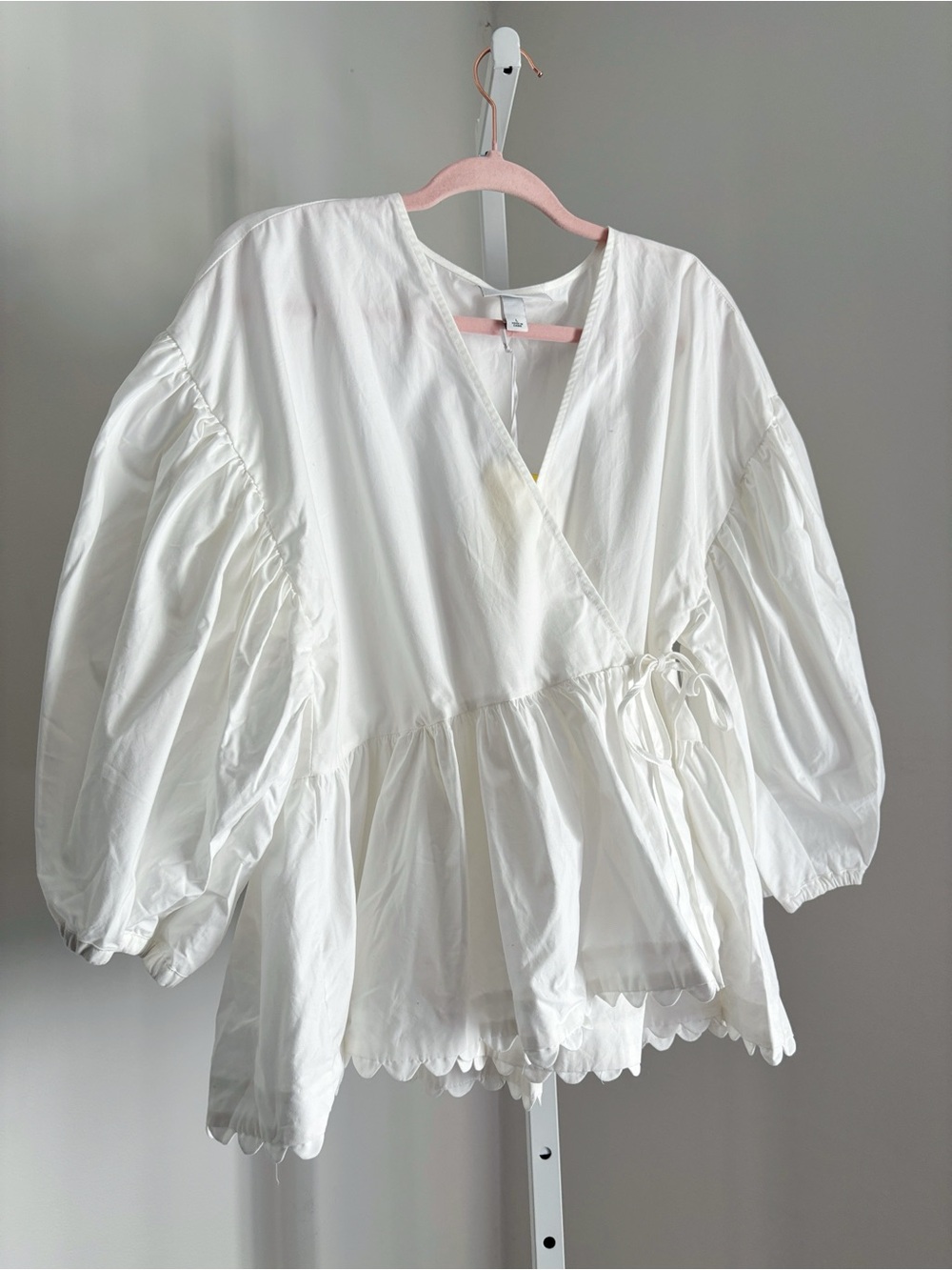 Kika Vargas X Target White Scallop Edge Wrap Top Sz Large Peplum Balloon Sleeve - Picture 3 of 5